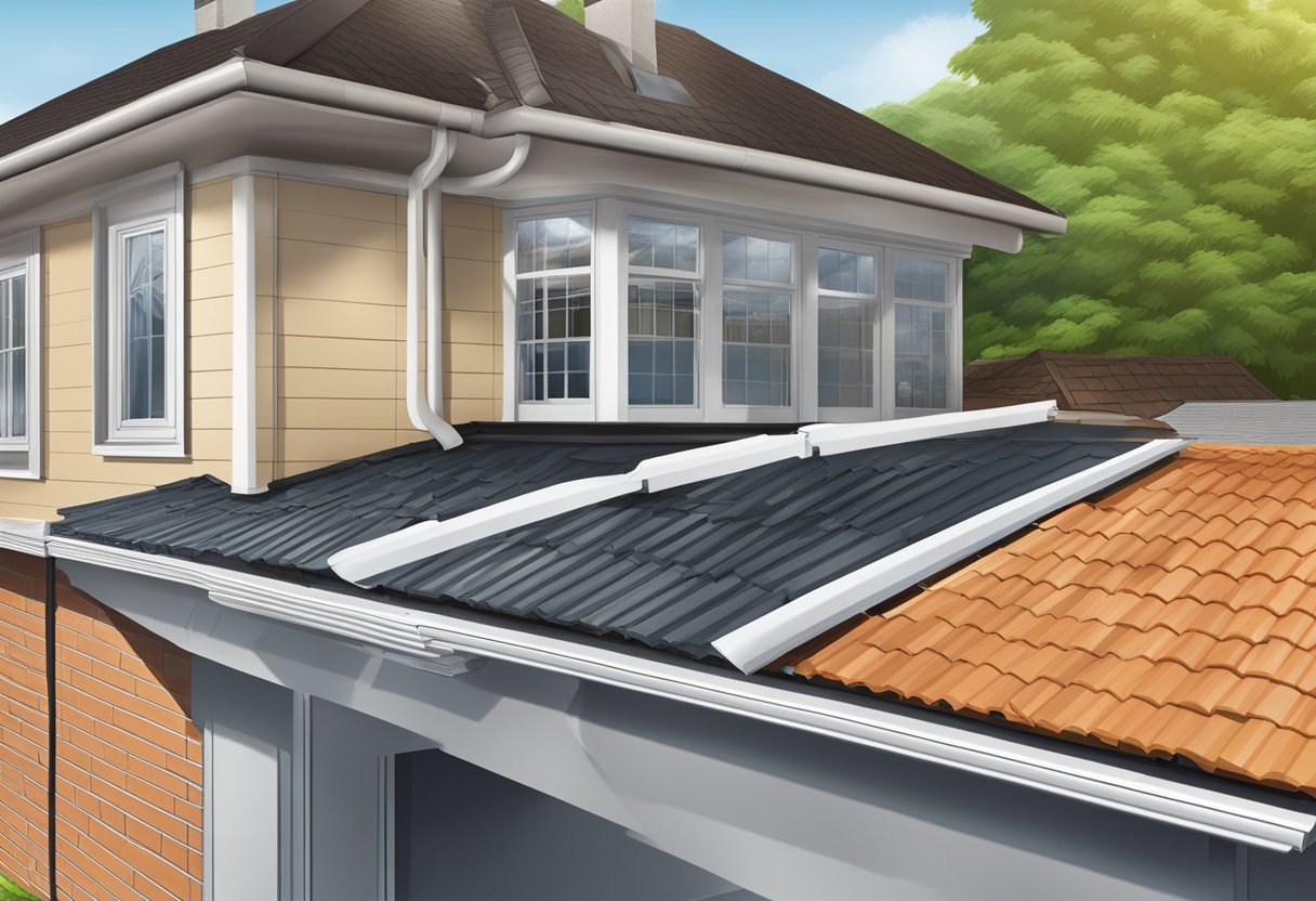 A gutter system with various roof types and solutions to prevent blockages