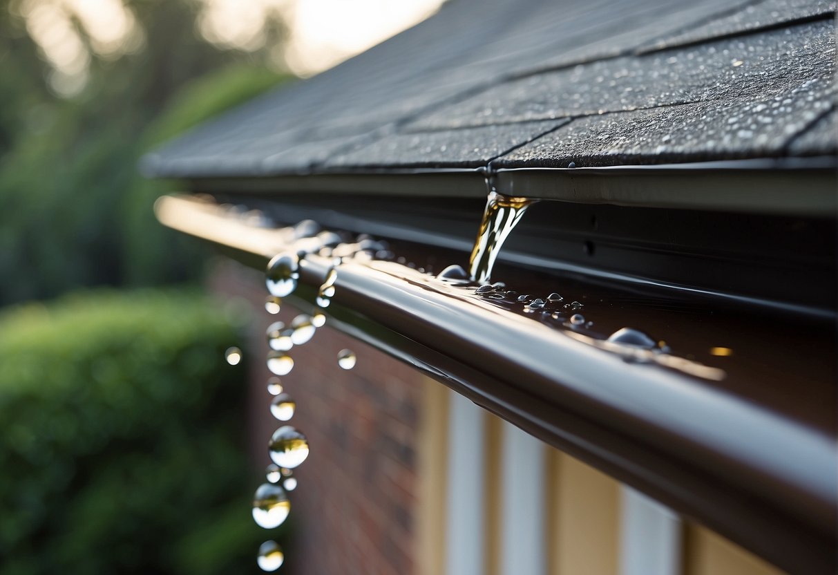 Rainwater flows through clean, unobstructed gutters and downspouts, avoiding debris buildup. Gutter guards and regular maintenance prevent clogging