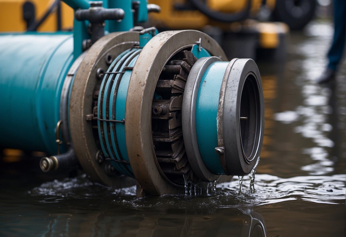 A sewer cleaning machine clears a clogged pipe with high-pressure water and rotating blades